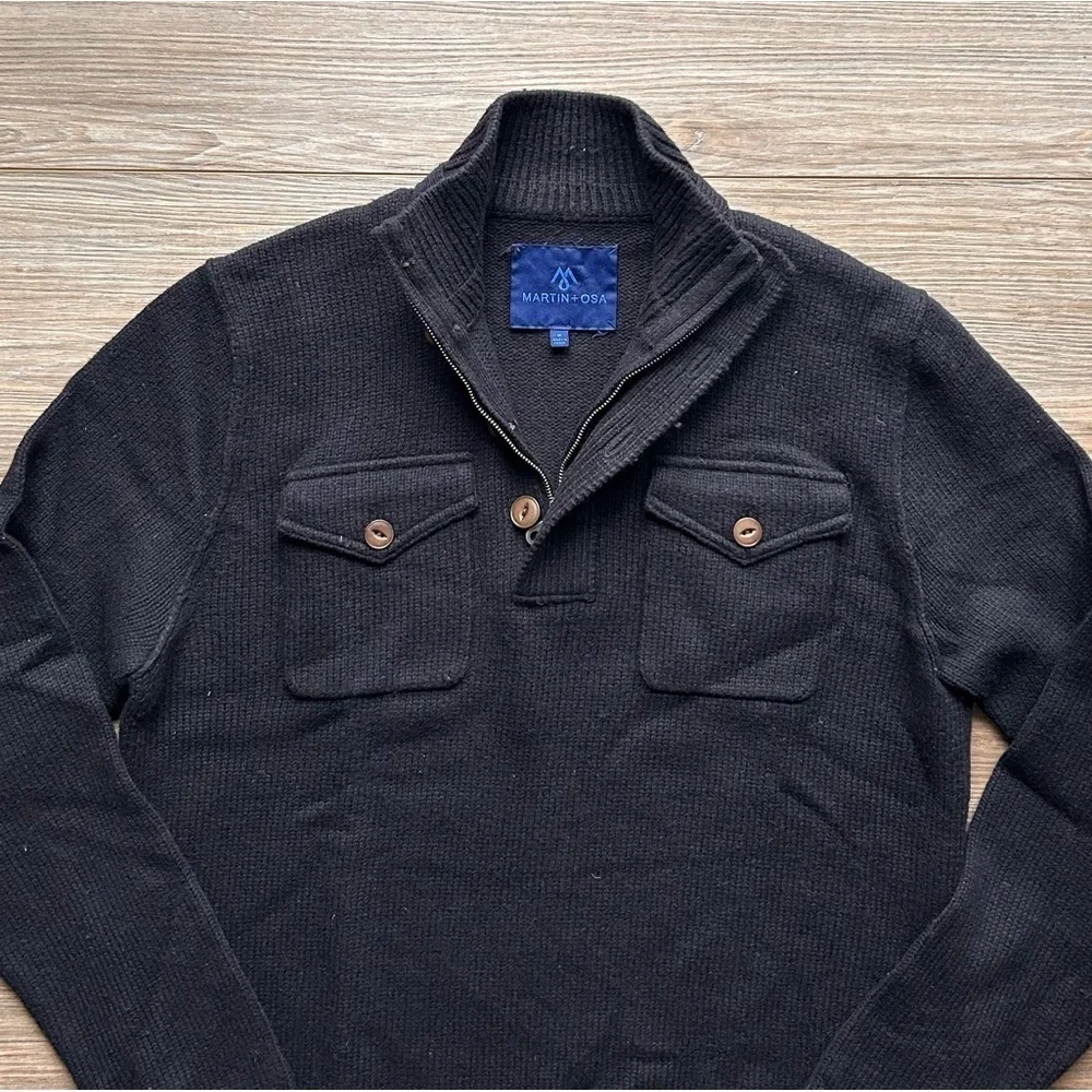 Martin + Osa | Quarter Zip Wool Sweater in Black (Medium) - Picture 7 of 10
